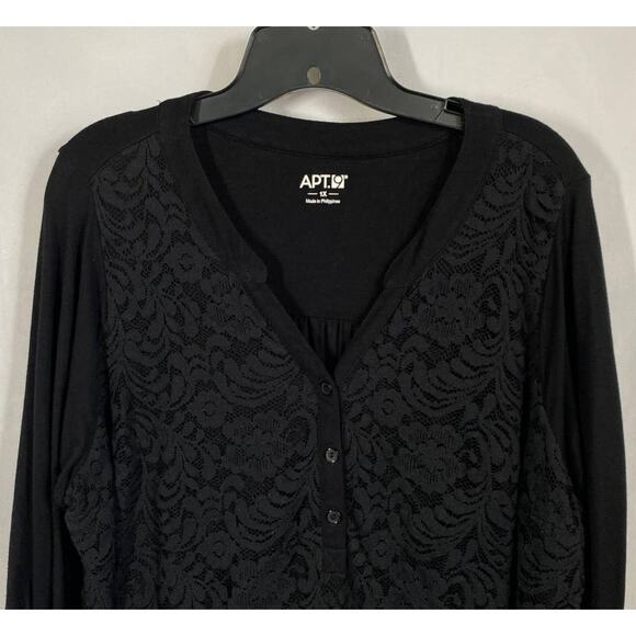 Apt. 9 Black Lace Overlay Relaxed Fit 3/4 Sleeve V Neck Tunic Blouse 1X - Picture 2 of 9